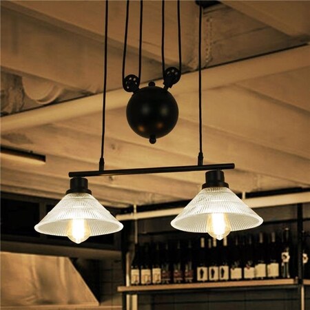 Warehouse Of Tiffany Warehouse of Tiffany CY-DD-177 2-Light Laxmi Industrial Style Chandelier with Bulbs Ridged Glass Shades - Black CY-DD-177